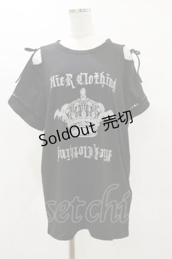 画像1: NieR Clothing / ショルダーカットカットソー F 黒 H-25-05-26-056-PU-TO-KB-ZH