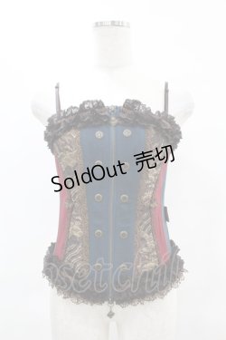 画像1: Ozz oneste / 異素材切替オーバーバストコルセットビスチェ  ブルー×レッド×ブラウン H-25-05-27-1001-OO-TO-KB-ZH