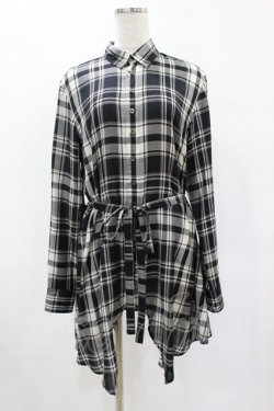 画像1: GADGET GROW / チェックロングシャツ  黒 H-25-05-27-1046-GO-BL-KB-ZH