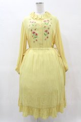 Jane Marple / クレープジョーゼットThistle embroideryドレス  イエロー H-25-05-27-1007-JM-OP-KB-ZH