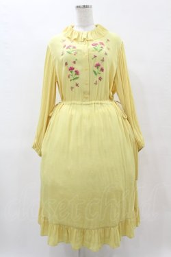 画像1: Jane Marple / クレープジョーゼットThistle embroideryドレス  イエロー H-25-05-27-1007-JM-OP-KB-ZH