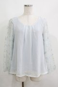 axes femme / 袖チュール刺繍シフォントップス M サックス H-25-05-27-053-AX-TO-NS-ZH