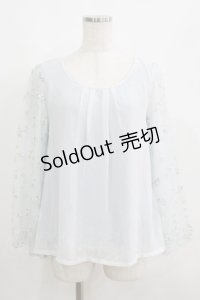 axes femme / 袖チュール刺繍シフォントップス M サックス H-25-05-27-053-AX-TO-NS-ZH