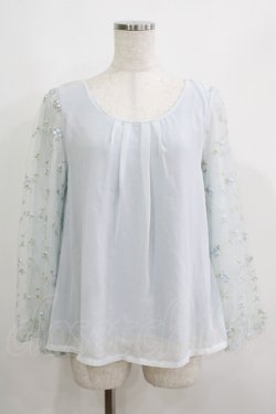 画像1: axes femme / 袖チュール刺繍シフォントップス M サックス H-25-05-27-053-AX-TO-NS-ZH
