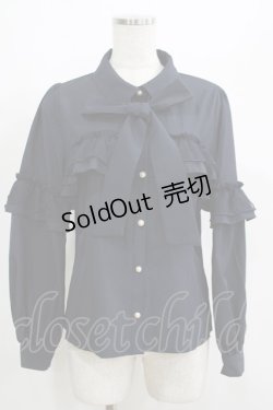 画像1: axes femme POETIQUE / フリルデコレーションブラウス M ネイビー H-25-05-27-054-AX-BL-NS-ZH