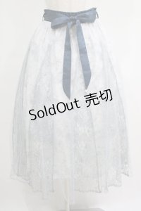 axes femme / 線画花柄レイヤードスカート M サックス H-25-05-28-023-AX-SK-NS-ZH