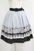 axes femme POETIQUE / ベルト付猫とピアノ柄スカート M グレー H-25-05-28-030-AX-SK-NS-ZH