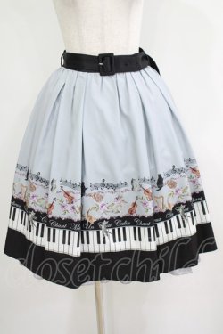 画像1: axes femme POETIQUE / ベルト付猫とピアノ柄スカート M グレー H-25-05-28-030-AX-SK-NS-ZH