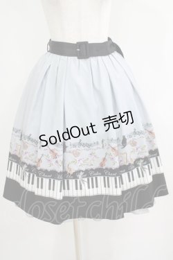画像1: axes femme POETIQUE / ベルト付猫とピアノ柄スカート M グレー H-25-05-28-030-AX-SK-NS-ZH
