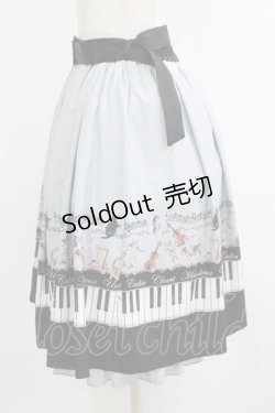 画像2: axes femme POETIQUE / ベルト付猫とピアノ柄スカート M グレー H-25-05-28-030-AX-SK-NS-ZH