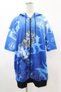 NieR Clothing / 総柄ZIP半袖パーカー  青 H-25-05-28-1049-PU-TO-KB-ZH