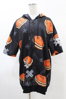 画像1: NieR Clothing / 総柄ZIP半袖パーカー  黒×どら焼き H-25-05-28-1051-PU-TO-KB-ZH