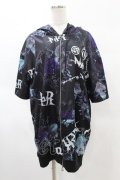 NieR Clothing / 総柄ZIP半袖パーカー  黒×紫 H-25-05-28-1053-PU-TO-KB-ZH