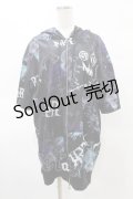 NieR Clothing / 総柄ZIP半袖パーカー  黒×紫 H-25-05-28-1053-PU-TO-KB-ZH