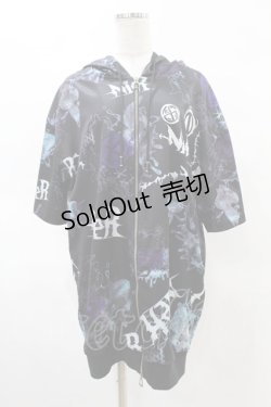 画像1: NieR Clothing / 総柄ZIP半袖パーカー  黒×紫 H-25-05-28-1053-PU-TO-KB-ZH
