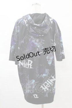 画像2: NieR Clothing / 総柄ZIP半袖パーカー  黒×紫 H-25-05-28-1053-PU-TO-KB-ZH