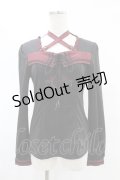 Ozz oneste / 薔薇プリントホルターカットソー  黒×赤 H-25-05-28-1009-OO-TO-KB-ZH