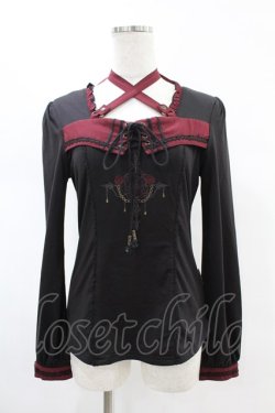 画像1: Ozz oneste / 薔薇プリントホルターカットソー  黒×赤 H-25-05-28-1009-OO-TO-KB-ZH