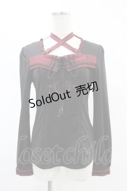 画像1: Ozz oneste / 薔薇プリントホルターカットソー  黒×赤 H-25-05-28-1009-OO-TO-KB-ZH