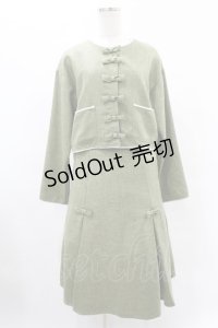 merry jenny / リボンノーカラージャケット＆リボンプリーツミディスカート  グリーン H-25-05-28-1024-LO-JA-KB-ZH