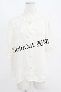 axes femme kawaii / ストライプシアー半袖ブラウス M アイボリー H-25-05-28-048-AX-BL-NS-ZH