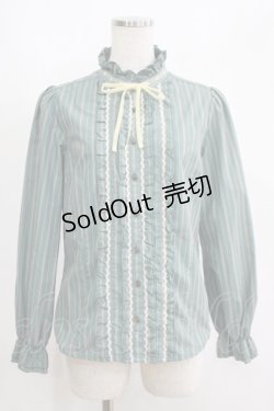 画像1: axes femme / レジメンタルストライプリボンブラウス M グリーン H-25-05-28-061-AX-BL-NS-ZH