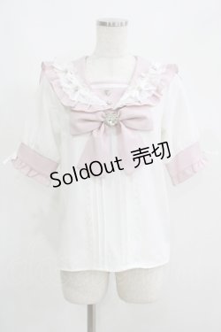 画像1: Dear My Love / ハートリボンたっぷりフリルセーラーブラウス M オフ/ピンク H-25-05-28-063-EL-BL-NS-ZH