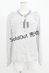 axes femme / ブローチ付きヴィンテージブラウス M グレー H-25-05-28-064-AX-BL-NS-ZH
