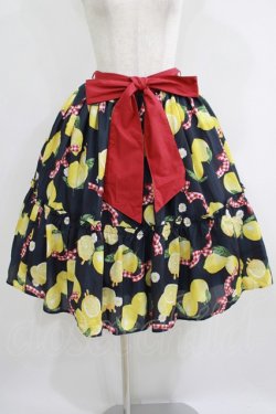 画像1: axes femme kawaii / ストライプレモン柄スカート M ネイビー H-25-05-29-024-AX-SK-NS-ZH
