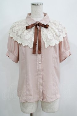 画像1: axes femme / レースケープリボン付半袖ブラウス M ピンク H-25-05-29-056-AX-BL-NS-ZH