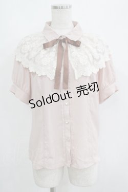 画像1: axes femme / レースケープリボン付半袖ブラウス M ピンク H-25-05-29-056-AX-BL-NS-ZH