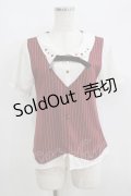 axes femme / トランプ刺繍ストライプトップス M ワイン H-25-05-29-057-AX-TO-NS-ZH