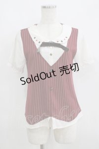 axes femme / トランプ刺繍ストライプトップス M ワイン H-25-05-29-057-AX-TO-NS-ZH