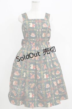 画像1: axes femme kawaii / 森のケーキ屋さん柄ジャンスカ M グリーン H-25-05-29-008-AX-OP-NS-ZH