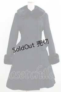 Moi-meme-Moitie / ファー付きバッスルコート 9号 黒 H-25-06-01-001-MO-CO-KB-ZT-C041