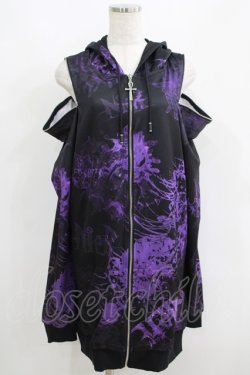画像1: NieR Clothing / 総柄オフショルZIPパーカー  黒 H-25-06-01-034-PU-TO-KB-ZH
