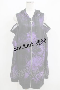 画像1: NieR Clothing / 総柄オフショルZIPパーカー  黒 H-25-06-01-034-PU-TO-KB-ZH