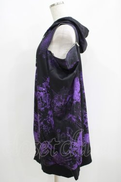 画像2: NieR Clothing / 総柄オフショルZIPパーカー  黒 H-25-06-01-034-PU-TO-KB-ZH