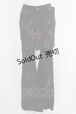画像1: Ozz On / クロスプリントパンツ  黒×赤 H-25-06-01-024-OO-PA-KB-ZH