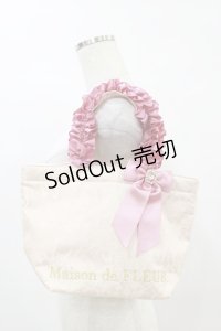 Maison de FLEUR / ラメリボンレースフリルハンドルトートバッグ  ピンク H-25-06-03-023-LO-BG-NS-ZH