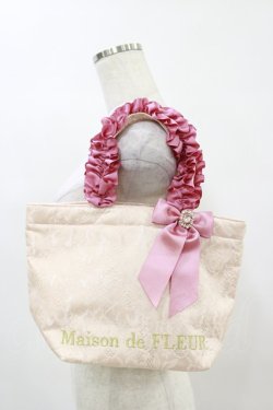 画像1: Maison de FLEUR / ラメリボンレースフリルハンドルトートバッグ  ピンク H-25-06-03-023-LO-BG-NS-ZH
