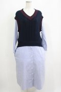 Jane Marple Dans Le Salon / Tilden vest and stripe trompe-l'oeil dress  ネイビー×ブルー H-25-06-04-001-JM-OP-KB-ZH