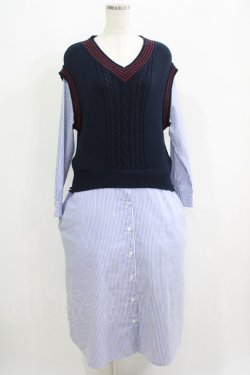 画像1: Jane Marple Dans Le Salon / Tilden vest and stripe trompe-l'oeil dress  ネイビー×ブルー H-25-06-04-001-JM-OP-KB-ZH