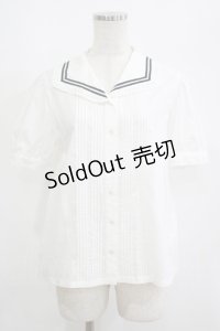 Jane Marple / クラシックマリンカラーのブラウス  ホワイト×ネイビーライン H-25-06-04-030-JM-BL-KB-ZH