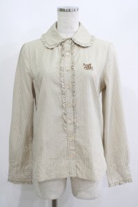 Jane Marple / ロゴ刺繍ドットブラウス  ベージュ H-25-06-04-031-JM-BL-KB-ZH