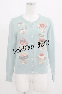 Jane Marple / アニバーサリーケーキのデコパージュカーディガン  ブルーグレー H-25-06-04-038-JM-TO-KB-ZH