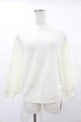 axes femme / 袖レースVネックニット M オフ H-25-06-04-1051-AX-TO-NS-ZH