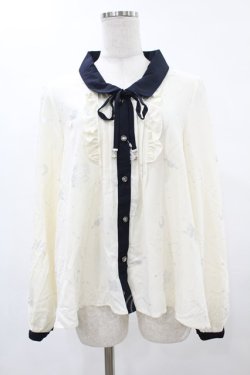 画像1: axes femme / 星座柄箔プリントブラウス M オフ H-25-06-04-1053-AX-BL-NS-ZH
