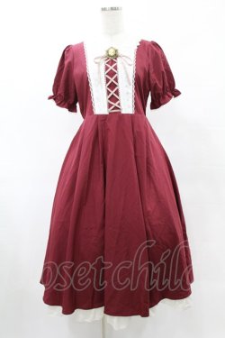 画像1: axes femme / 襟レースブロッキングワンピース M ワイン H-25-06-04-1012-AX-OP-NS-ZH