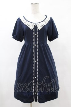 画像1: axes femme POETIQUE / 裾レース切替ニットチュニ M ネイビー H-25-06-04-1019-AX-OP-NS-ZH
